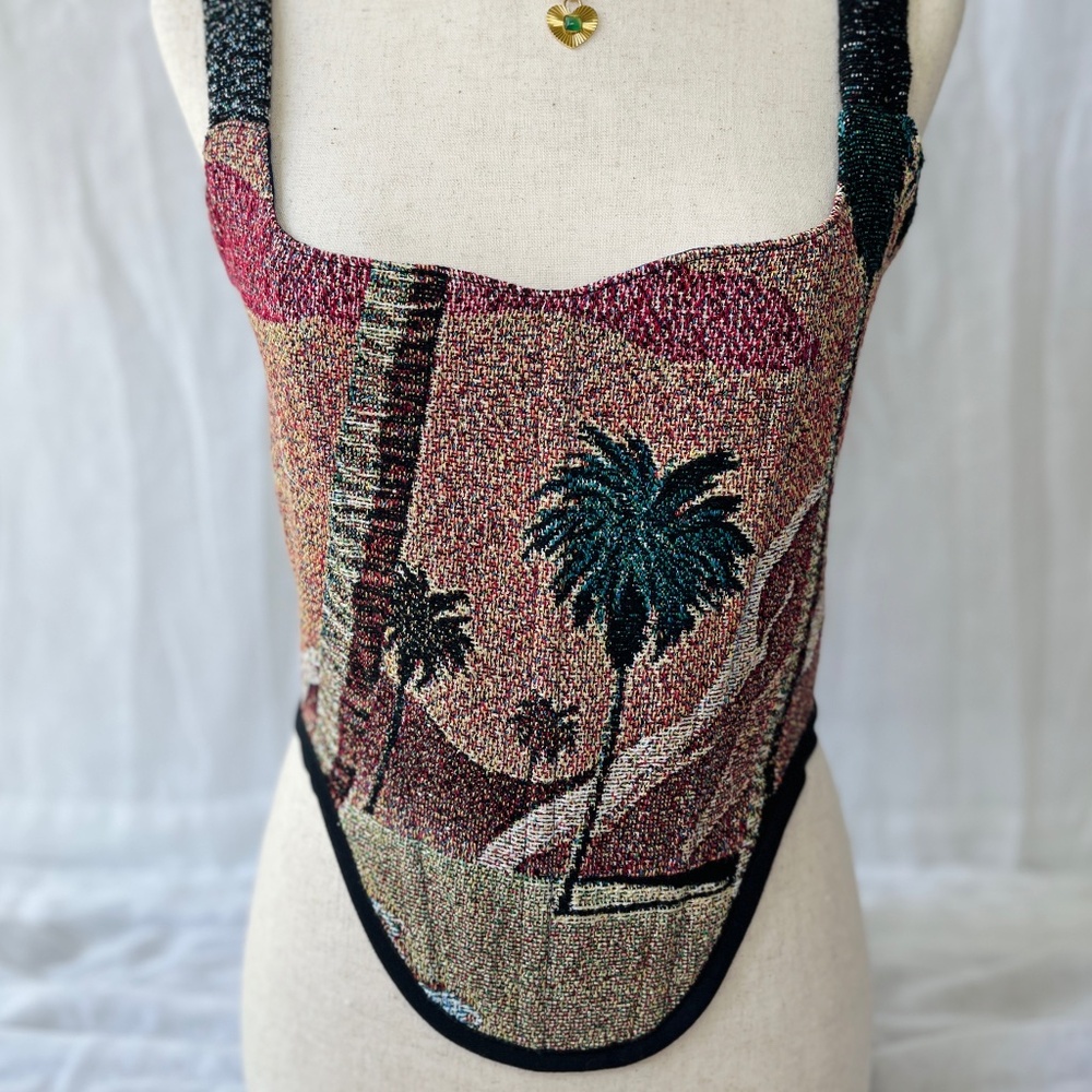 Vintage Tapestry Corset Top: Handmade Cotton Bustier One-of-One Size Medium